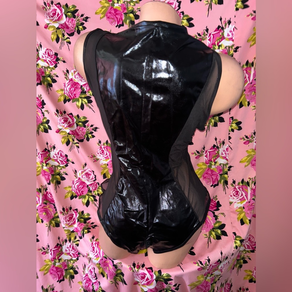 Black patent leather shiny bodysuit plus size rave lingerie bondage punk goth z1 - Picture 4 of 5